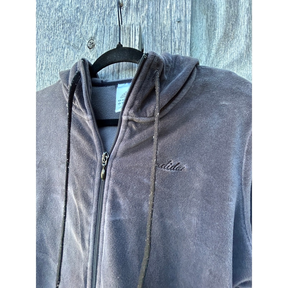 Adidas‎ Vintage 2006 Velour Track Jacket Women sHoodie Charcoal Grey Y2K 42124